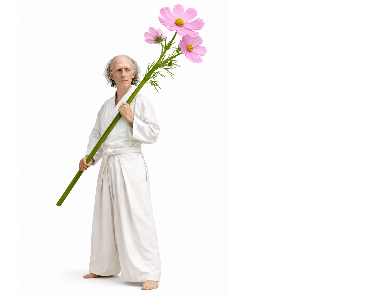 AI altered image in which Charles' staff has been replaced with a oversize cosmos flower.